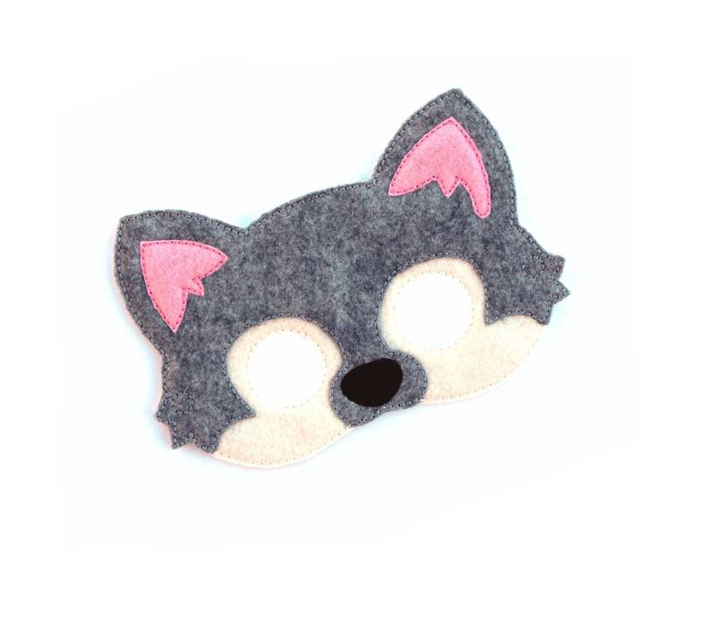 Kinder Grau Wolf Maske Kostüm Hund Filz Gesichtsmaske Tiermaske Halloween Pretend Play Dress Up Gastgeschenke von BabyWhatKnots