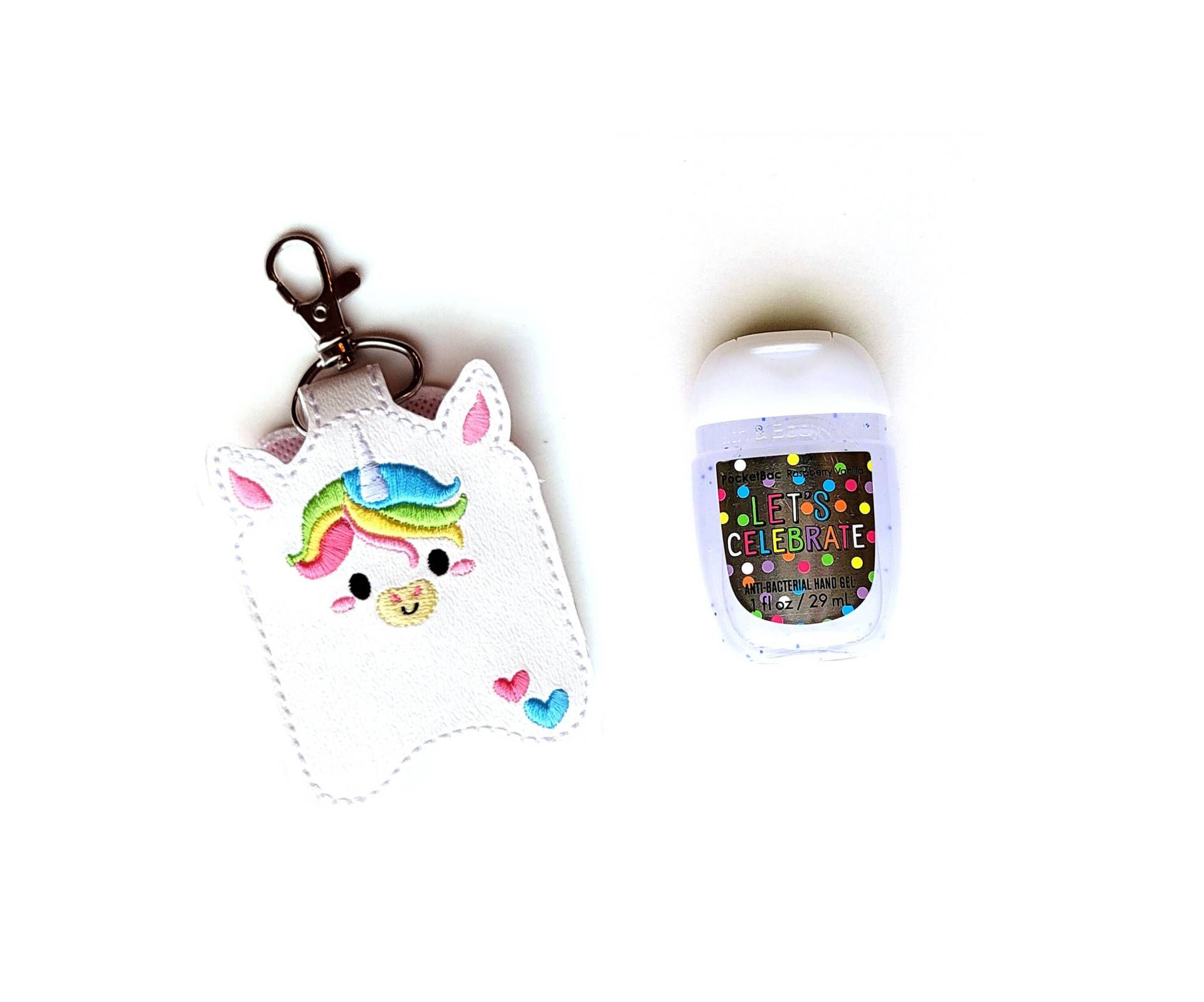 Sanitizer Halter, Einhorn Schlüsselanhänger, Rucksack Charm, Handdesinfektionsmittel, Zubehör, Geldbeutel, Füller, Taschenanhänger, Schlüsselanhänger von BabyWhatKnots