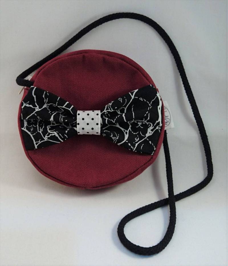 Tasche/Handtasche Kindermädchen Rund Burgunderrot Und Schwarz von Babydoly