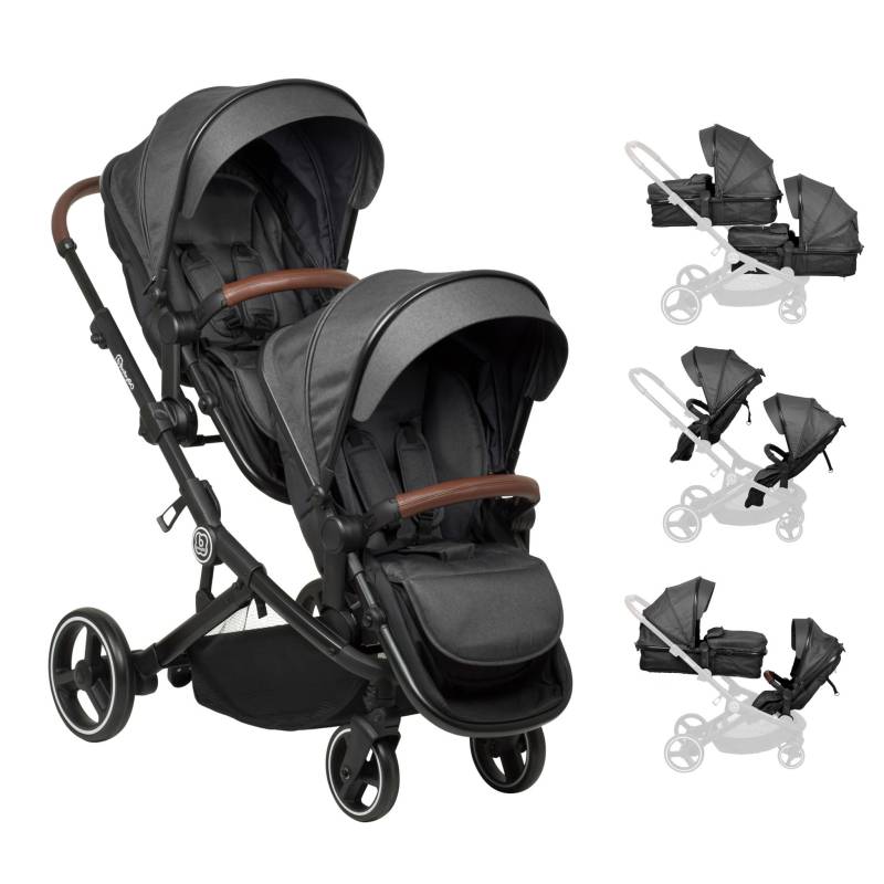 BabyGo Zwillings-Kombikinderwagen "Twinner Set, Grey melange" 30 kg inkl. 2 Regenhauben, Wickeltasche von Babygo