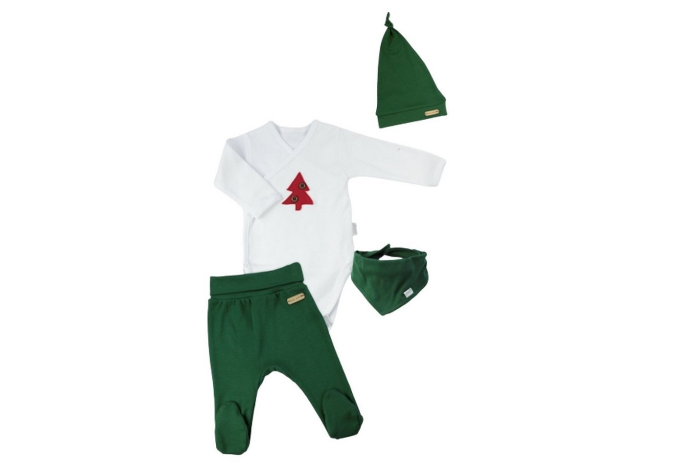 Babymajawelt Erstausstattungspaket Baby Weihnachts Bekleidung Set, 4er Geschenk Set, Ausstattung, Xmas (4 Teile: Langarmbody, Hose, Mütze, Halstuch) Reine Baumwolle, Sabberlatz mit Druckknöpfen, Made in EU von Babymajawelt