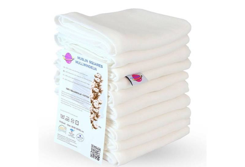 Babymajawelt Stoffwindeln Mullwindeln 60x80 Spucktücher weich und weiß, Baby Mulltücher (Set, 10-St., Mulltücher Dicke 115g/m²- Crinkel Optik nach dem Waschen), Made in EU, Hautfreundlich, Saugfähig, Weich, Reine Baumwolle von Babymajawelt