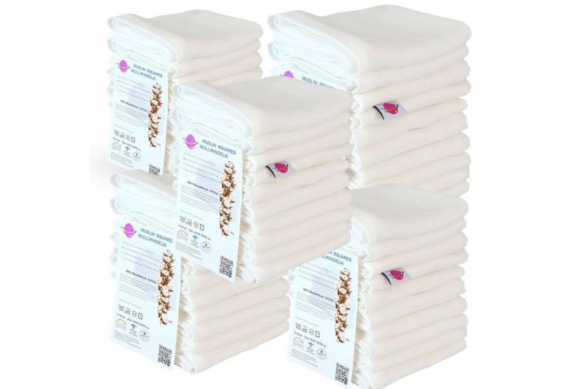 Babymajawelt Stoffwindeln Mullwindeln 80x80 Spucktücher weich und weiß, Baby Mulltücher (Set, 50-St., Mulltücher Dicke 115g/m²- Crinkel Optik nach dem Waschen), Made in EU, Hautfreundlich, Saugfähig, Weich, Reine Baumwolle von Babymajawelt
