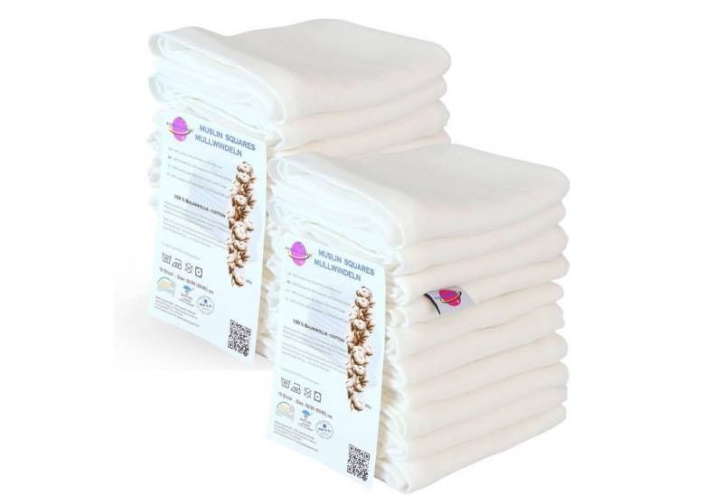 Babymajawelt Stoffwindeln Mullwindeln 80x80 Spucktücher weich und weiß, Baby Mulltücher (Set, 20-St., Mulltücher Dicke 115g/m²- Crinkel Optik nach dem Waschen), Made in EU, Hautfreundlich, Saugfähig, Weich, Reine Baumwolle von Babymajawelt