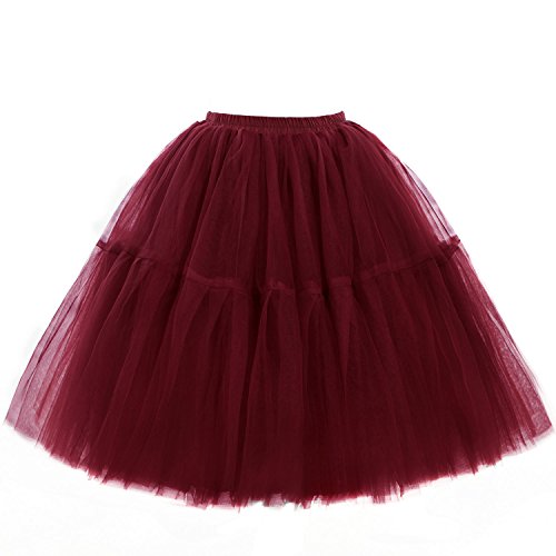 Babyonline Damen Tüllrock 5 Lage Prinzessin Kleider Knielang Petticoat Ballettrock Unterrock Pettiskirt Swing Einheitsgröße - Weinrot von BABYONLINE D.R.E.S.S.