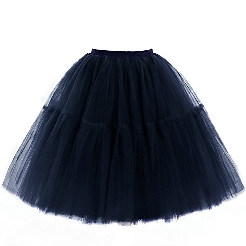 Babyonline Damen Tüllrock 5 Lage Prinzessin Kleider Knielang Petticoat Ballettrock Unterrock Pettiskirt Swing One Size - Dunkel Blau von BABYONLINE D.R.E.S.S.