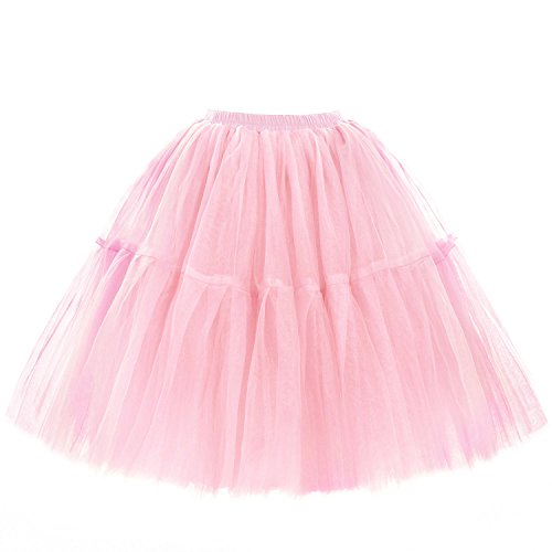 Babyonline Damen Tüllrock 5 Lage Prinzessin Kleider Knielang Petticoat Ballettrock Unterrock Pettiskirt Swing One Size - Rosa von BABYONLINE D.R.E.S.S.