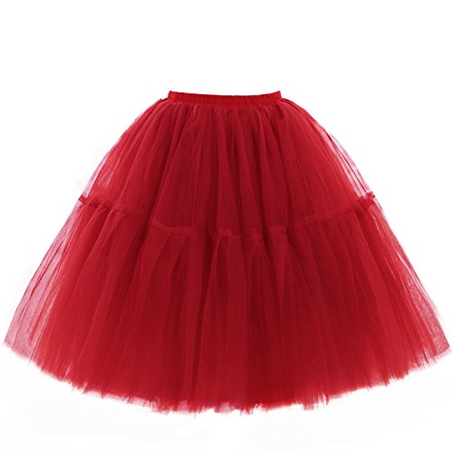 Babyonline Damen Tüllrock 5 Lage Prinzessin Kleider Knielang Petticoat Ballettrock Unterrock Pettiskirt Swing One Size - Rot von BABYONLINE D.R.E.S.S.