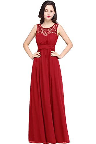 Babyonlinedress Abendkleid für Damen, lange Spitze, für Hochzeit, Brautjungfer, Plissee, ärmellos, aus Chiffon, Rouge, 34 von Babyonlinedress