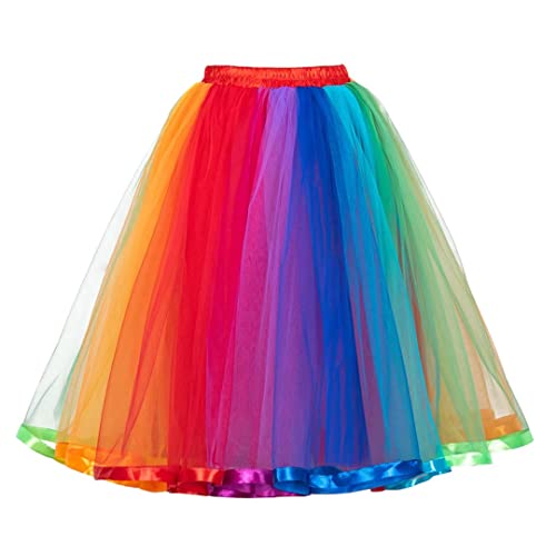 Babyonlinedress Kurzer Petticoat aus Tüll, Tutu-Rock, Damen, für Party, Ballett, Tanz, Rock, Damen, Vintage, mehrere Farben, elastischer Bund, Regenbogenfarben, One size von BABYONLINE D.R.E.S.S.