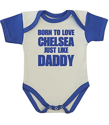 BabyPrem Baby Body Strampler 'Born to Love Chelsea Like Daddy' Kleidung BLAU 50-56cm von BabyPrem