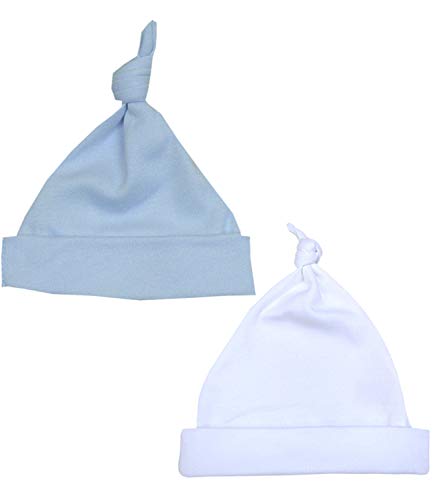 BabyPrem Baby Frühchen Kleidung Packung mit 2 Mützen aus Baumwolle Jungen 32-38cm Blau Weiß P1 von BabyPrem