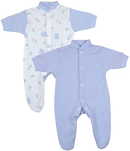 BabyPrem Frühchen Baby 2 Schlafanzüge Strampler Frühgeborene Kleidung Jungen Blauer Teddy 44-50cm von BabyPrem