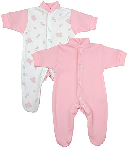 BabyPrem Frühchen Baby 2 Schlafanzüge Strampler Frühgeborene Kleidung Mädchen Rosa Teddy 0-32cm von BabyPrem