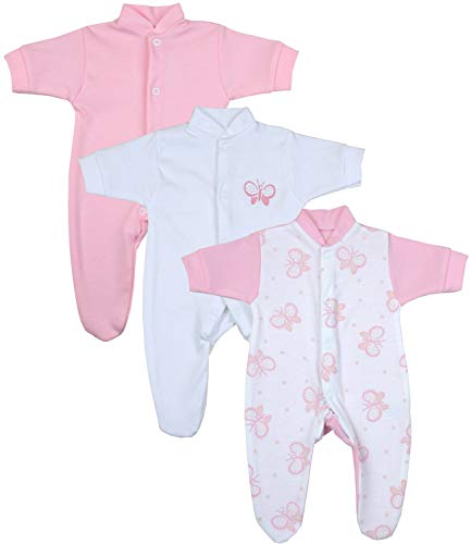 BabyPrem Frühchen Baby Mädchen Kleidung 3 Schlafanzüge Strampler Rosa Schmetterling P3 von BabyPrem