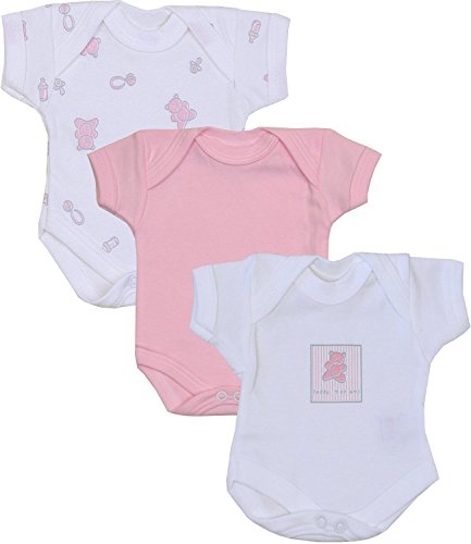BabyPrem Frühchen Baby Mädchen Kleidung Packung Mit 3 Bodys Strampelanzüge ROSA TEDDY P2 von BabyPrem