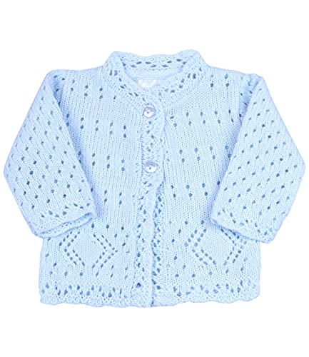 BabyPrem Frühchen Babykleidung StrickJäckchen Pullover Spitzen Jungen Unisex 38-44cm BLAU PREM 2 von BabyPrem
