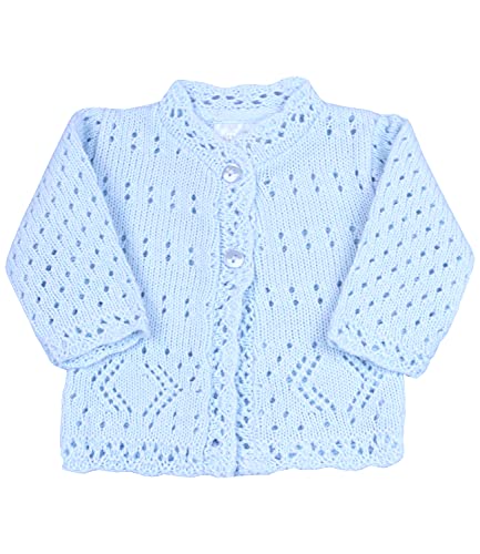 BabyPrem Frühchen Babykleidung StrickJäckchen Pullover Spitzen Jungen Unisex 44-50cm BLAU PREM 3 von BabyPrem