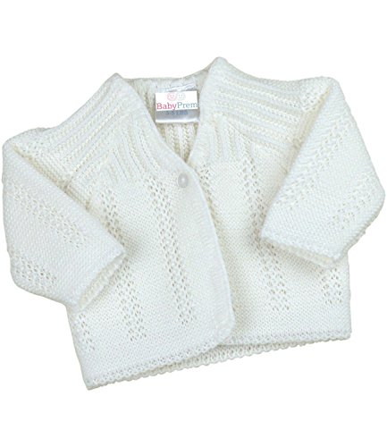 BabyPrem Frühchen Babykleidung StrickJäckchen Pullover Weich Gestrickt 38-44cm Weiss von BabyPrem