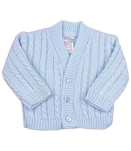 BabyPrem Frühchen Babykleidung StrickJäckchen Pullover mit Zopfmuster 38-44cm BLAU 38-44cm von BabyPrem