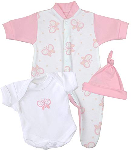 BabyPrem Frühgeborene Kleidung 3-teiliges Geschenkset ROSA SCHMETTERLING 44-50cm von BabyPrem