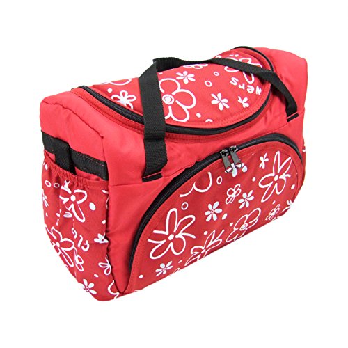 BambiniWelt Wickeltasche Babytasche für Kinderwagen Jogger Buggy Kinderwagentasche (Flowers Rot) von Babys-Dreams