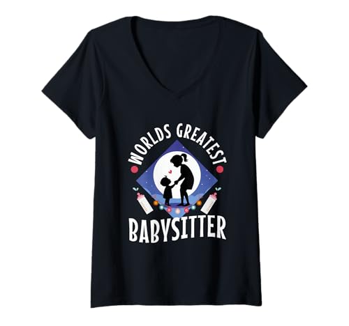 Damen Der Weltbeste Babysitter T-Shirt mit V-Ausschnitt von Babysitter child care nanny daycare provider