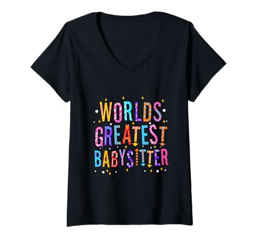 Damen Der Weltbeste Babysitter T-Shirt mit V-Ausschnitt von Babysitter child care nanny daycare provider