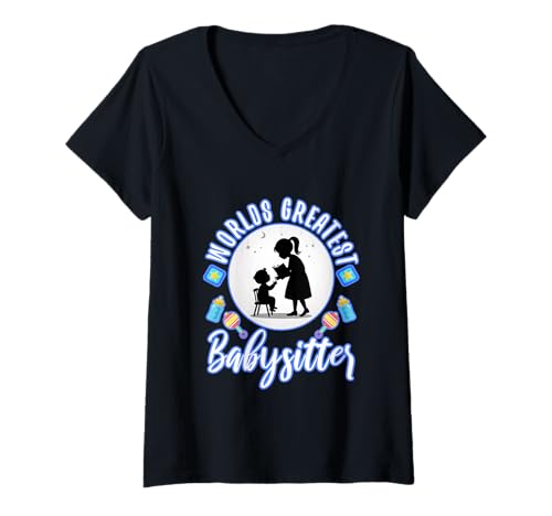 Damen Der Weltbeste Babysitter T-Shirt mit V-Ausschnitt von Babysitter child care nanny daycare provider