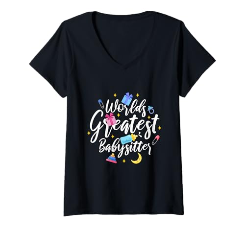 Damen Der Weltbeste Babysitter T-Shirt mit V-Ausschnitt von Babysitter child care nanny daycare provider
