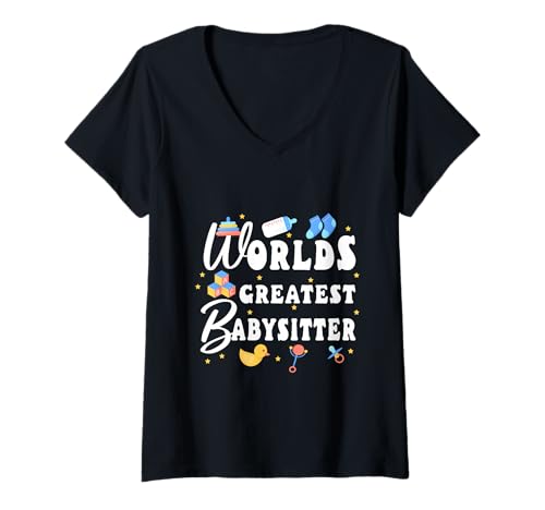 Damen Der Weltbeste Babysitter T-Shirt mit V-Ausschnitt von Babysitter child care nanny daycare provider