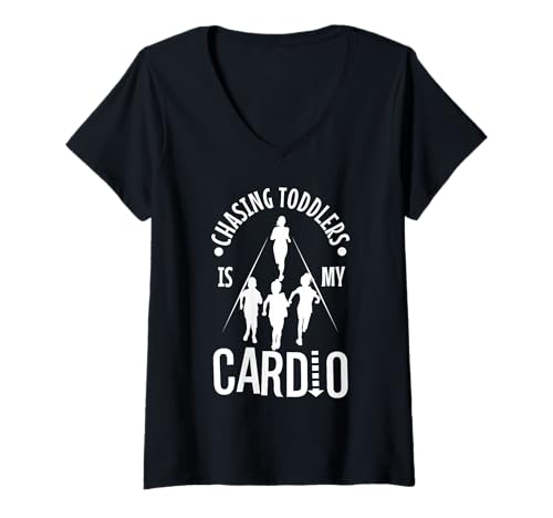 Damen Kleinkindern nachzujagen ist Mein Cardio T-Shirt mit V-Ausschnitt von Babysitter child care nanny daycare provider