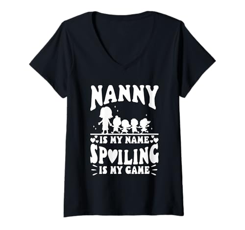 Damen Nanny ist Mein Name Verderben ist Mein Spiel T-Shirt mit V-Ausschnitt von Babysitter child care nanny daycare provider