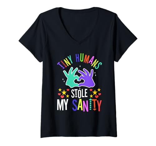 Damen Winzige Menschen haben Meine Vernunft gestohlen T-Shirt mit V-Ausschnitt von Babysitter child care nanny daycare provider