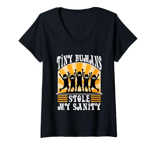 Damen Winzige Menschen haben Meine Vernunft gestohlen T-Shirt mit V-Ausschnitt von Babysitter child care nanny daycare provider