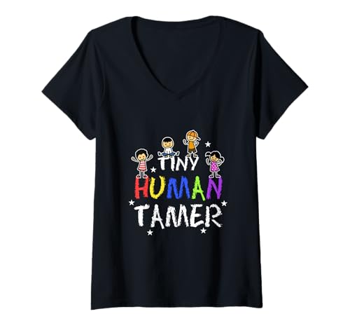 Damen Winziger menschlicher Dompteur T-Shirt mit V-Ausschnitt von Babysitter child care nanny daycare provider