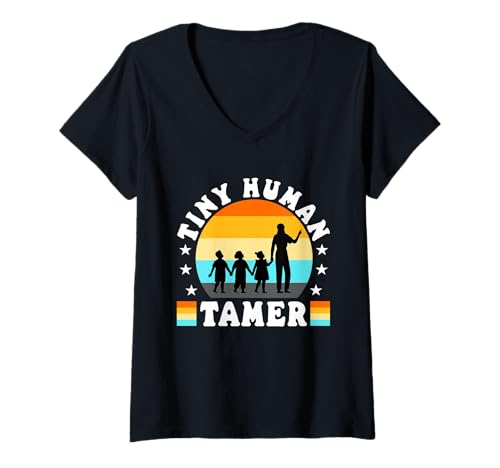 Damen Winziger menschlicher Dompteur T-Shirt mit V-Ausschnitt von Babysitter child care nanny daycare provider