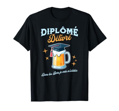 2025 Abitur Geschenk Humor Glückwunsch Bar Herren T-Shirt von Bac & Diplôme Réussite Résultat Fête Célébration