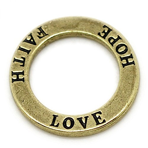 Bacabella Unisex 10 XL Ring Verbinder aus Metalllegierung 22mm Love Hope Faith antikbronze | Auch als Highlight Anhänger oder Verbinder von Bacabella