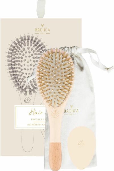 Bachca Hair Kit Nude - Brush Boar And Nylon + Wooden Mirror + Cotton Pouch von Bachca