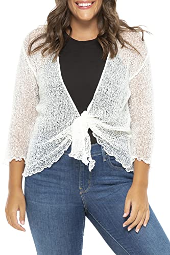 Back From Bali Damen-Bolero, Übergröße, durchscheinend, 2 x 3 x 4 x leicht, Cremefarben/gebrochenes Weiß, 2X 3X 4X von Back From Bali