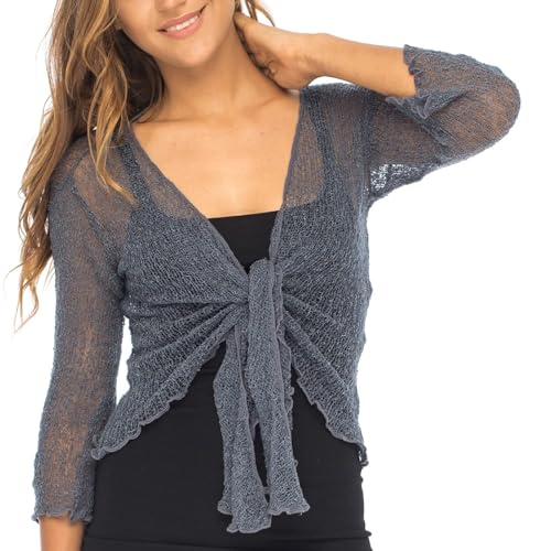 Back From Bali Damen-Strickjacke, durchsichtig, leichter Strick - Grau - Einheitsgröße von Back From Bali