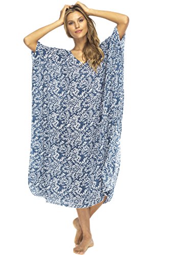 Back From Bali Langes Maxi-Strandkleid für Damen, Kaftan, Blumenmuster, Marineblau, Einheitsgröße von Back From Bali