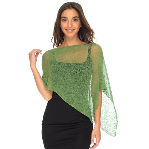 Back From Bali Durchsichtiger Damen-Poncho-Bolero, leichter Sommer-Pullover, Grün , Einheitsgröße von Back From Bali