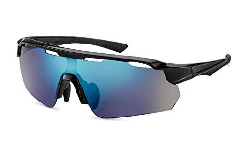 Back in Black Unisex Sportbrille/Angesagte Shield-Sonnenbrille für Damen & Herren/Blau verspiegelt F2511523 von Back in Black