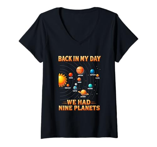 Damen Zu meiner Zeit Hatten wir neun Planeten, Weltraumgalaxie, Astronomie T-Shirt mit V-Ausschnitt Damen Zu meiner Zeit Hatten wir neun Planeten, Weltraumgalaxie, Astronomie T-Shirt mit V-Ausschnitt von Back In My-Day We Had Nine Planets Space