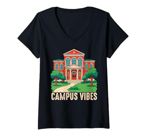 Damen Zurück - Campus Vibes T-Shirt mit V-Ausschnitt Damen Zurück - Campus Vibes T-Shirt mit V-Ausschnitt von Back Mood Apparel