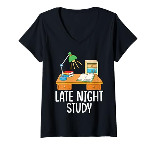 Damen Zurück - Late Night Study T-Shirt mit V-Ausschnitt Damen Zurück - Late Night Study T-Shirt mit V-Ausschnitt von Back Mood Apparel