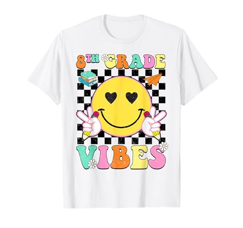 Achte 8. Klasse Vibes Smile Face Teacher Junge Mädchen T-Shirt Achte 8. Klasse Vibes Smile Face Teacher Junge Mädchen T-Shirt von Back To First Day Of School Ades