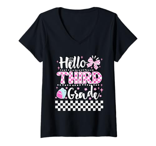 Damen Hello Third Grade Coquette First Day of School Teacher Girls T-Shirt mit V-Ausschnitt Damen Hello Third Grade Coquette First Day of School Teacher Girls T-Shirt mit V-Ausschnitt von Back To School 3rd Grade First Day Tee